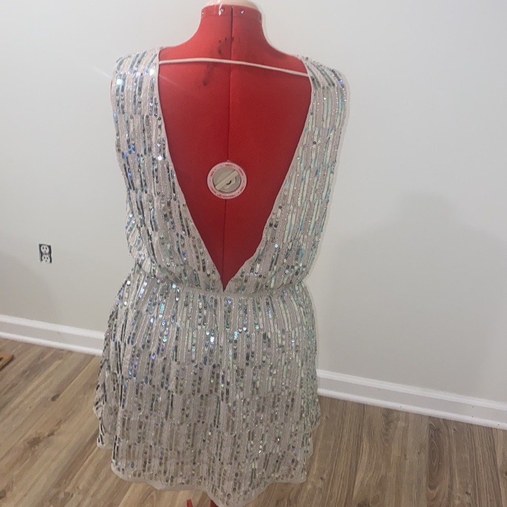 Worn Once! Tan and Silver sequin dress with back out
